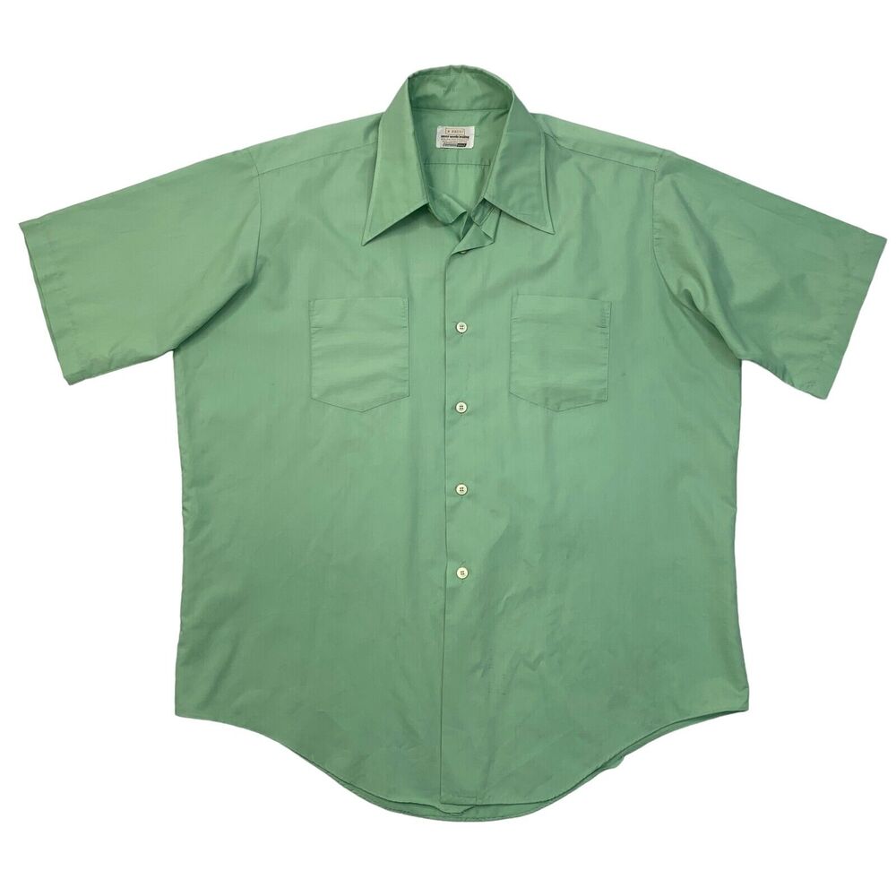 Vintage Brent Shirt Mens 2XL XXL Green Tea Button Up Half Sleeve Pockets No Iron